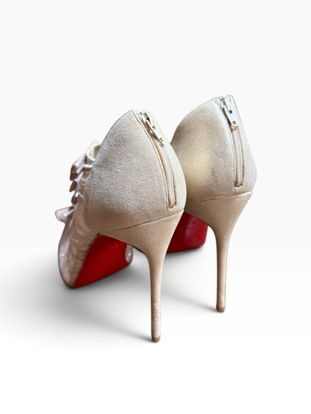 Christian Louboutin Canon Gold Lamé Suede Peep Toe Booties Pumps EU 39 US 9 - Picture 4 of 13
